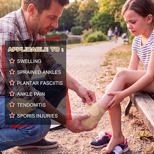 Honoson 2 Pcs Ankle Brace Kid Ankle Support Youth Neoprene Lace up Compression Sleeve Foot Brace Stabilizer with Adjustable Strap for Sport Sprained Plantar Fasciitis Achilles Tendonitis(Skin,S)