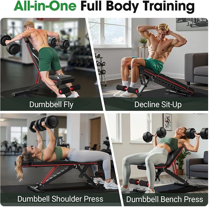 FLYBIRD WB3 Weight Bench up to 6'5", 750LBS Capacity Adjustable Weight Bench for Workout, 27LBS Sturdy Foldable Bench Press for Home Gym, 5X Stable Lifting Bench Incline Decline Flat Dumbbell Exercise