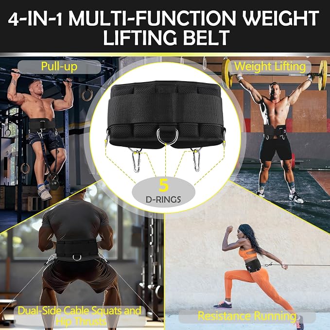 5 D-Rings Dip Belt with 30.7" Adjustable Nylon Strap for Pull Up | Weight Lifting weighted Gym Belts with Structured Back Supportfor Squat, Powerlifting & Deadlift
