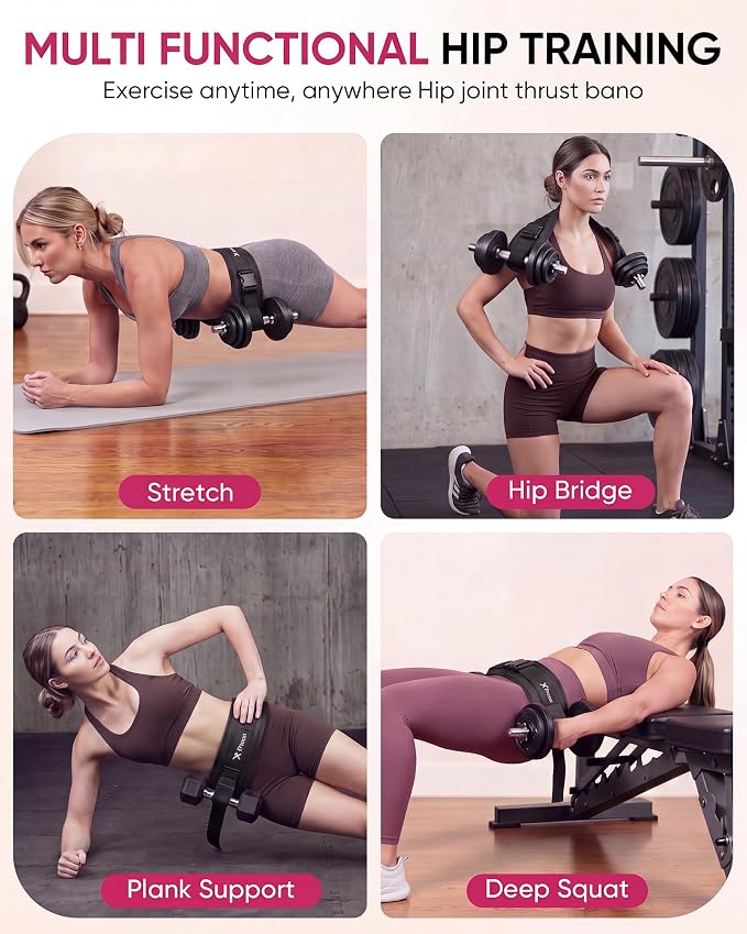 Hip Thrust Belt, Leather Dumbbell Booty Workout Belt | Adjustable non-slip booty belt for hip thrusts, fits dumbbells kettlebells plates, home gym exercise equipment