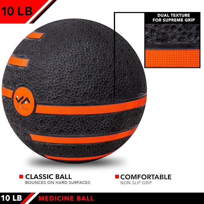 JFIT Dual Texture Medicine Ball – Weighted Exercise Ball for Strength, Core & Functional Fitness Training