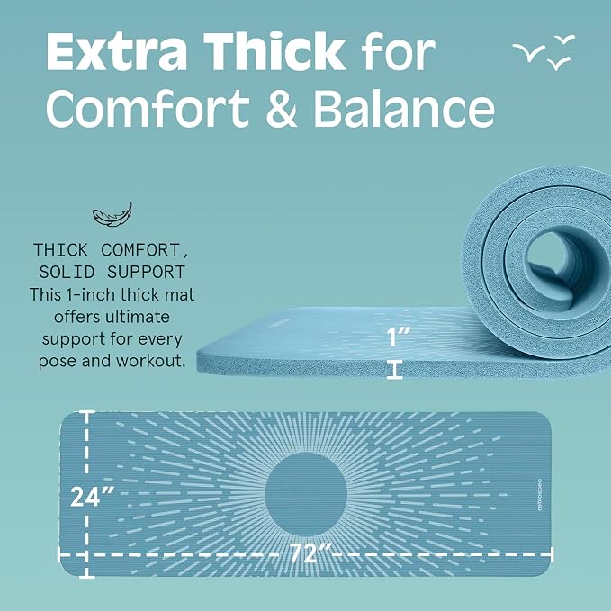 Retrospec Solana Yoga Mat 1" Thick w/Nylon Strap for Men & Women - Non Slip Exercise Mat for Home Yoga, Pilates, Stretching, Floor & Fitness Workouts
