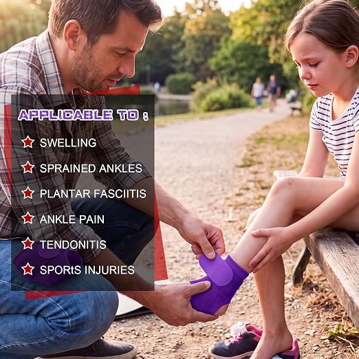 Honoson 2 Pcs Ankle Brace Kid Breathable Neoprene Ankle Support Compression Sleeve Achilles Tendonitis Relief Elastic Foot Brace with Adjustable Wrap for Sprained Plantar Fasciitis(Purple,S)