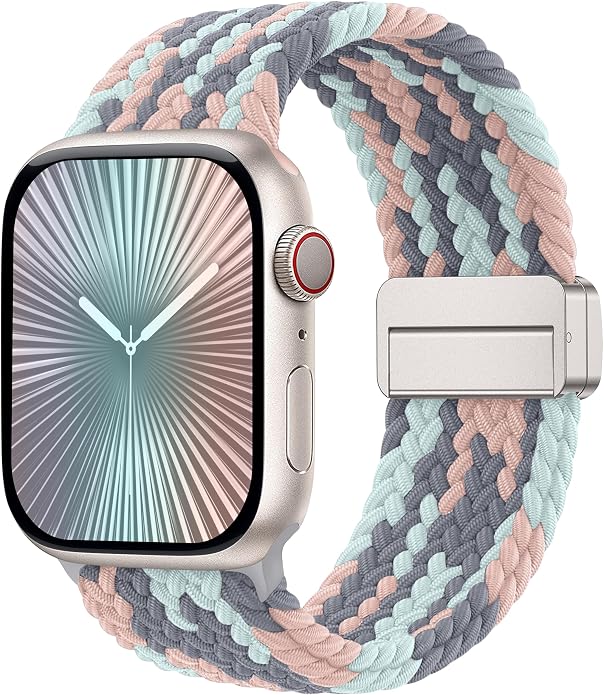 Laffav Braided Stretchy Band Compatible with Apple Watch Bands 42mm 40mm 41mm 38mm 44mm 45mm 46mm 49mm for Women Men, Magnetic Nylon Solo Loop Sport Strap for iWatch Series 11 10 9 8 7 6 5 4 SE Ultra