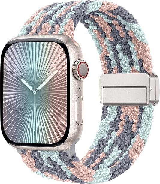Laffav Braided Stretchy Band Compatible with Apple Watch Bands 42mm 40mm 41mm 38mm 44mm 45mm 46mm 49mm for Women Men, Magnetic Nylon Solo Loop Sport Strap for iWatch Series 11 10 9 8 7 6 5 4 SE Ultra