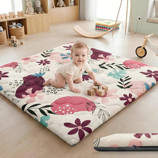 1.6" Thick Baby Play Mat, 50x50 Removable & Machine Washable Cover | Padded Memory Foam, Non-Slip Backing, 100% Baby-Safe Materials, Tummy Time Crawling, Outdoor, Bedroom, Living Room, Nursery