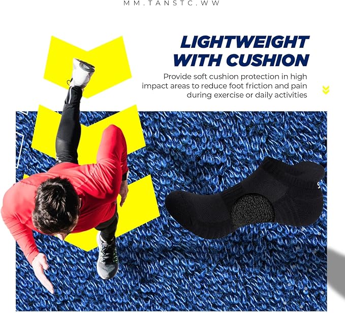 TANSTC Athletic Running Ankle Socks for Men Women, Cushioned Low Cut Sport Tab Socks, 6 Pack