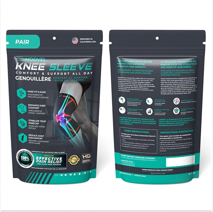 Modvel Compression Knee Brace for Women & Men - 2 Pack Knee Brace for Women Running Knee Pain, Knee Support Compression Sleeve, Workout Sports Knee Braces for Meniscus Tear ACL & Arthritis Pain Relief
