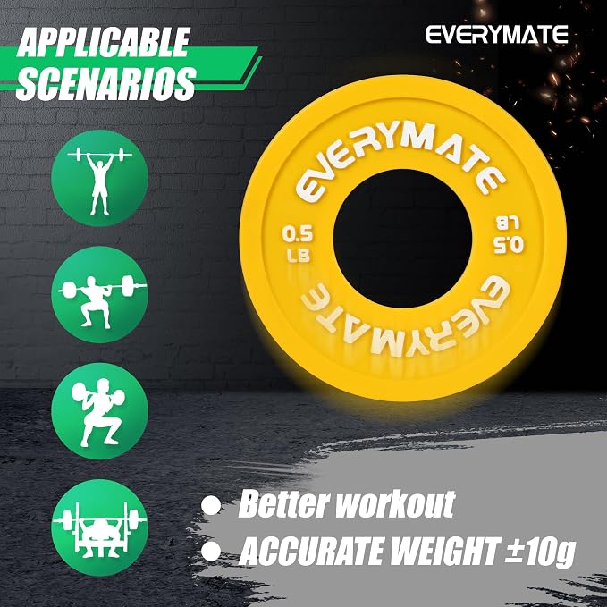 EVERYMATE Change Weight Plates 1.25LB 2.5LB 5LB Set Fractional Plate Olympic Bumper Plates for Cross Training Bumper Weight Plates Steel Insert Strength Training Weight Plates