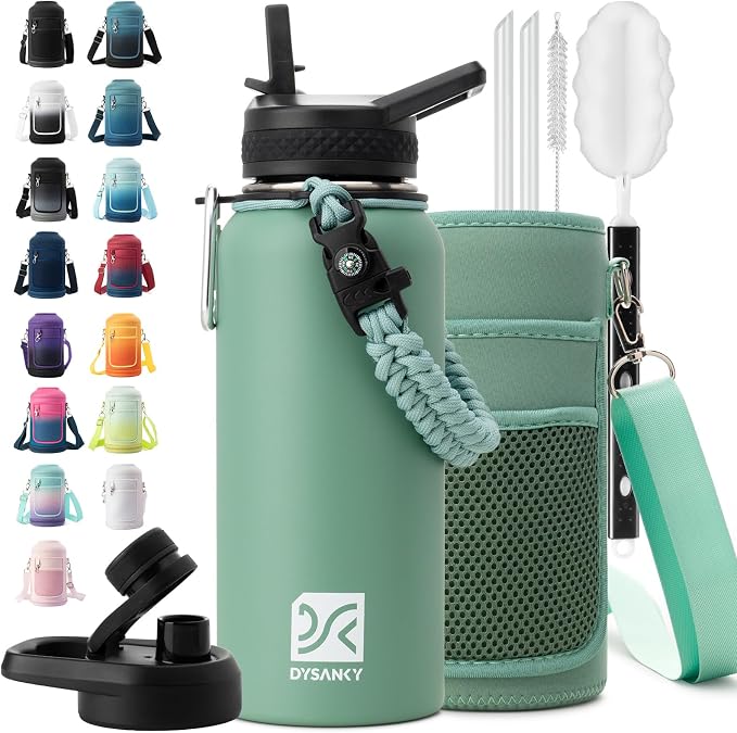 DYSANKY Insulated Water Bottle | Thickened Stainless Steel Vacuum Metal | Portable Sports Water Jug for Gym and Hiking with Straw, Carrier Bag, Handle Strap | BPA-Free 32 oz