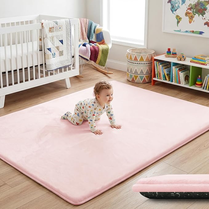 1.5" Thick Baby Play Mat for Floor, 39x59 Soft Foam Mats, Baby Pink | Memory Mat for Baby to Play, Waterproof Easy Care with Non-Slip Tummy Time Play Mat for Nursery Playroom Classroom