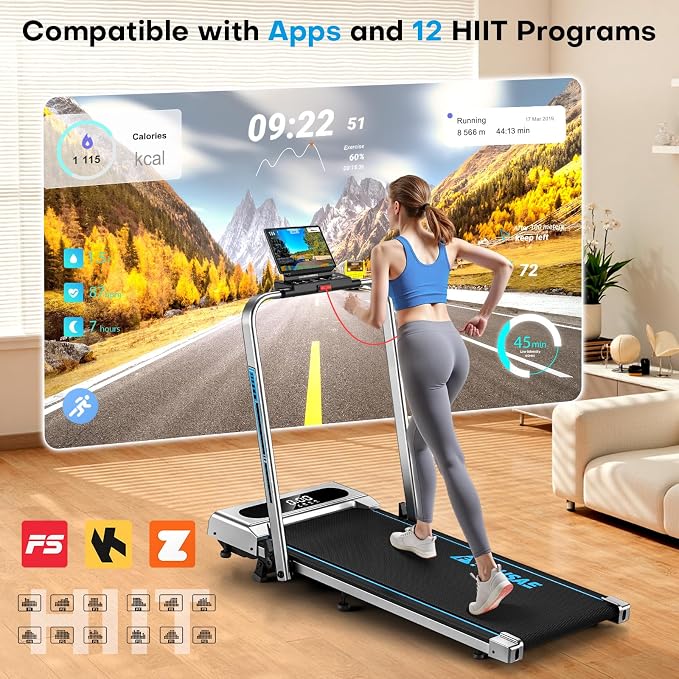 5 in 1 Foldable Treadmill, 7.5 MPH Treadmills for Home with App Compatible, Treadmill with 10% Incline, 3.0HP Brushless Drive, Remote Control and LED Display, 12 HIIT Programs, 400 LBS Capacity