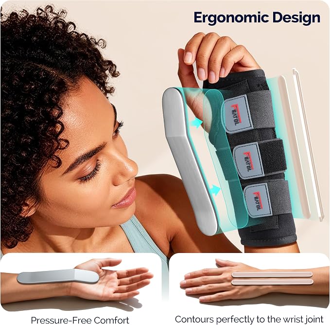 FEATOL Carpal Tunnel Wrist Brace Night Support 2 Pack - Wrist Splint for Pain Relief Tendonitis, Sprained, Arthritis - Metal Splint Stabilizer With Hand Brace -FOR Sleeping Women Men -Right&Left(S/M)