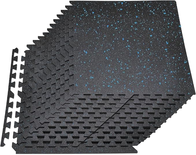 VEVOR 0.56Inch 96sq.ft 24 Tiles Gym Flooring for Home Gym, Rubber Top with High Density EVA Foam, 24 x 24In Gym Floor Exercise Equipment Mats, Interlocking Gym Mats, Puzzle Workout Mats, Black & Blue | Rubber Top with High Density EVA Foam, Lightweight...