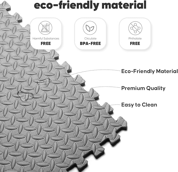 16 Pack 64 sqft Home Gym Mat, Puzzle Exercise Mat, EVA Interlocking Foam Floor Tiles for Home Workout Equipment and Kids' Play Areas - Grey, 24 in x 24 in x ½ in - 16 Tiles (Grey, 16 Pack, 64 SQ FT)