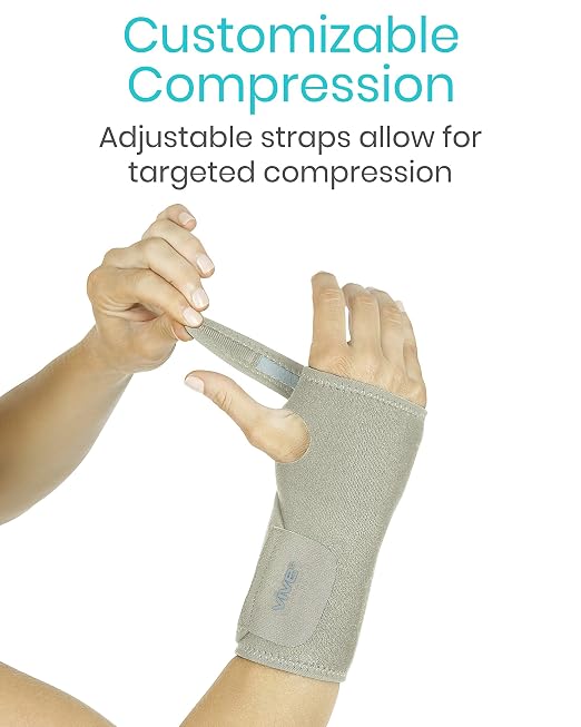 Vive Wrist Brace - Carpal Tunnel Hand Compression Support Wrap for Men | Women, Tendinitis, Bowling, Sports Injuries Pain Relief - Removable Splint - Universal Ergonomic Fit (Gray, Right)