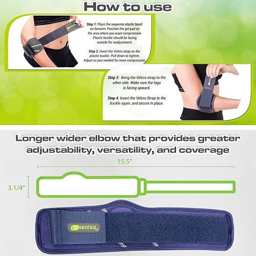 Tennis Elbow Brace: Arm Band for Tennis Elbow, Golfer Elbow and Forearm Support, Neoprene Wraps and Strap, Braces for Men and Women (Blue)