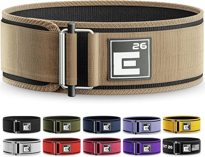 Element 26 Self-Locking Weight Lifting Belt | 4” Back Support for Gym, Powerlifting, Body Building, Cross Training, Men, Women, Deadlift, Squat, Quick Locking, Competition
