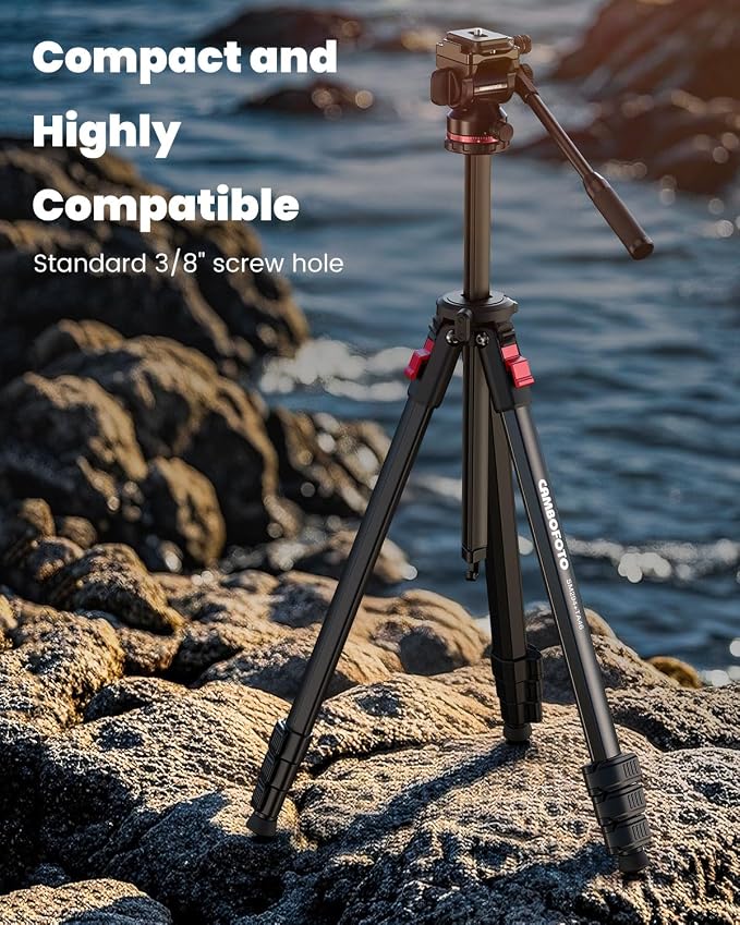 CAMBOFOTO Tripod Fluid Head Pan Tilt Head, Compact Video Head Mount | Aluminum Tripod Head with 1/4" Arca Swiss QR Plate & Adjustable Handle, Load 15lb/6.8kg for Lightweight Video Cameras DSLR
