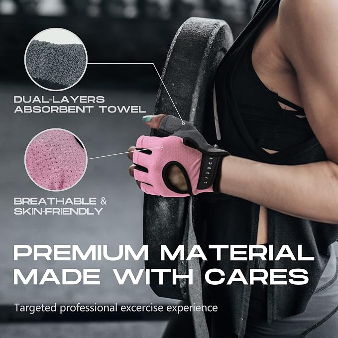 LIFECT Essential Breathable Workout Gloves, Weight Lifting Fingerless Gym Exercise Gloves with Curved Open Back, for Powerlifting, Women and Men