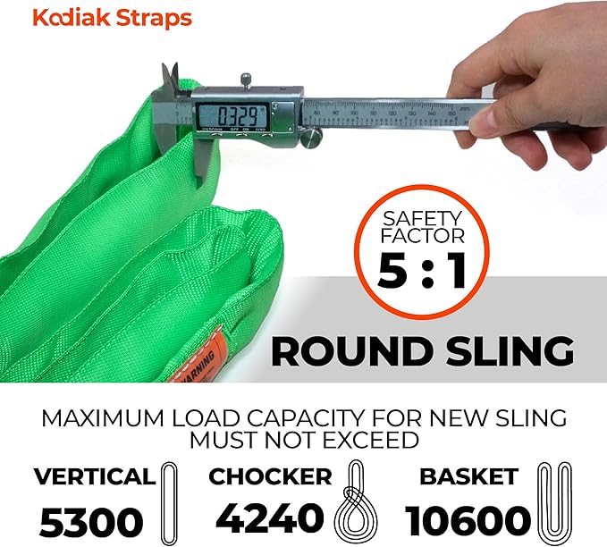 Endless Round Sling Lifting Strap- 10 Feet x 5300 lbs Vertical Capacity - Polyester Lifting Sling Strap, Heavy Duty for Rigging Moving Towing Hoisting- (1Pack)- Kodiak Straps