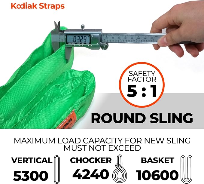 Endless Round Sling Lifting Strap- 3 Feet x 5300 lbs Vertical Capacity - Polyester Lifting Sling Strap, Heavy Duty for Rigging Moving Towing Hoisting- (1Pack)- Kodiak Straps
