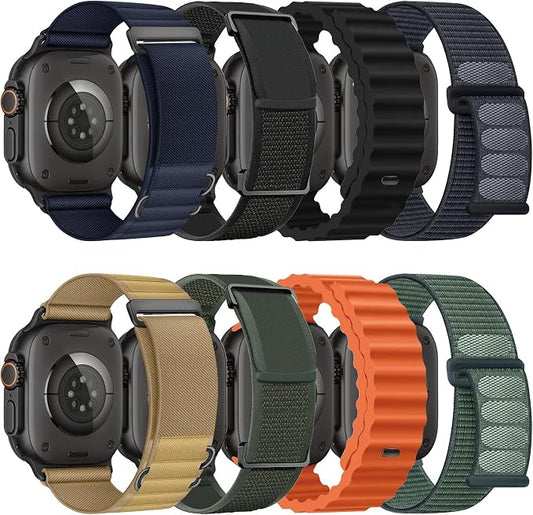 8 Pack Compatible with Apple Watch Band 42mm 40mm 41mm 38mm for Women Men,Breathable Trail Loop+Alpine Loop+Ocean Band+Nylon Sport Loop for iWatch Series 11/10/9/8/7/6/SE/5/4/3,SE 3 2 1