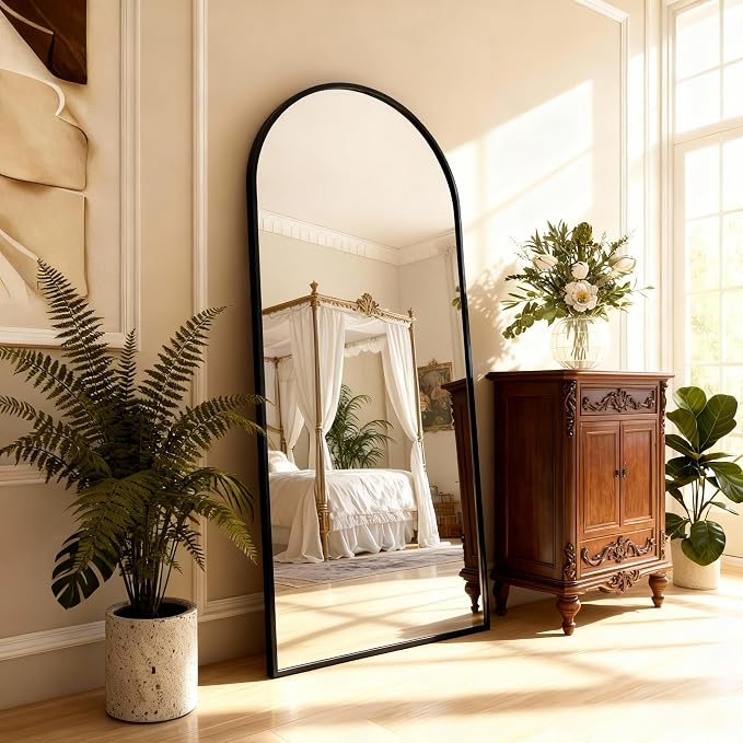 Arched Full Length Mirror 67"x30" Black | Aluminum Frame Shatterproof Glass, Freestanding Leaning Wall Mounted Mirror for Bedroom Living Room Entryway, Modern