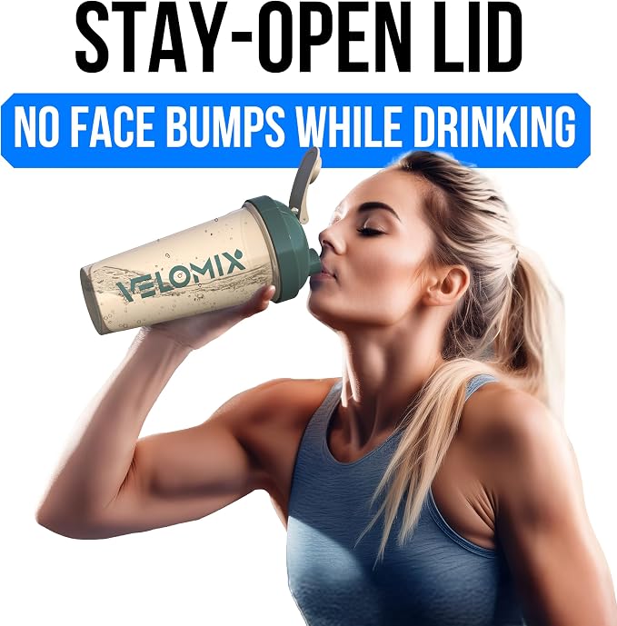 VELOMIX 2 Pack 28oz Protein Shaker Bottle for Protein Mixes, Blue/Beige | 2x Wire Whisk, Leak Proof Shaker Cups for Protein Shakes, Stackable, Dishwasher safe, BPA free, Pre Workout and Fitness ready