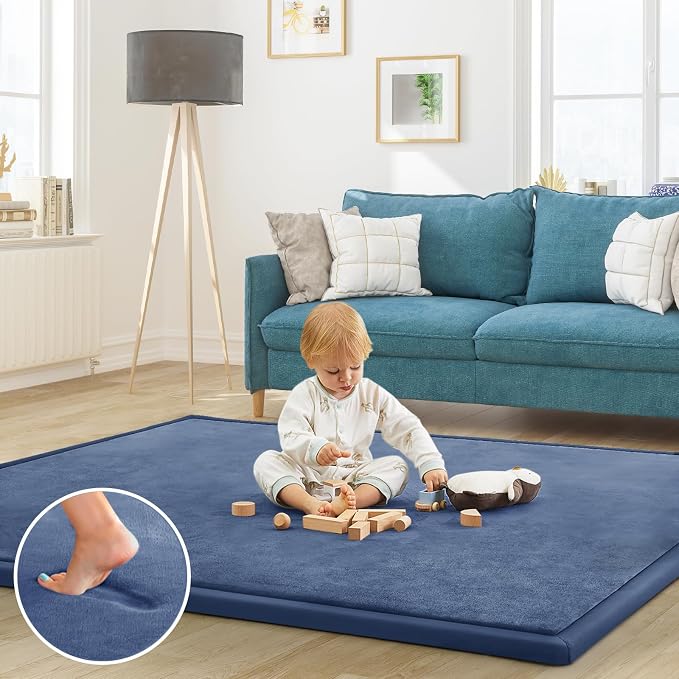 Baby Play Mat for Floor Nursery Rug Muscle Mat Area Rug Playroom Rug 65"x50" Playpen Mat Elastic Foam 1.3" Thick Crawling Mat for Babies,Toddlers, Infants, Kids,Sapphire Blue