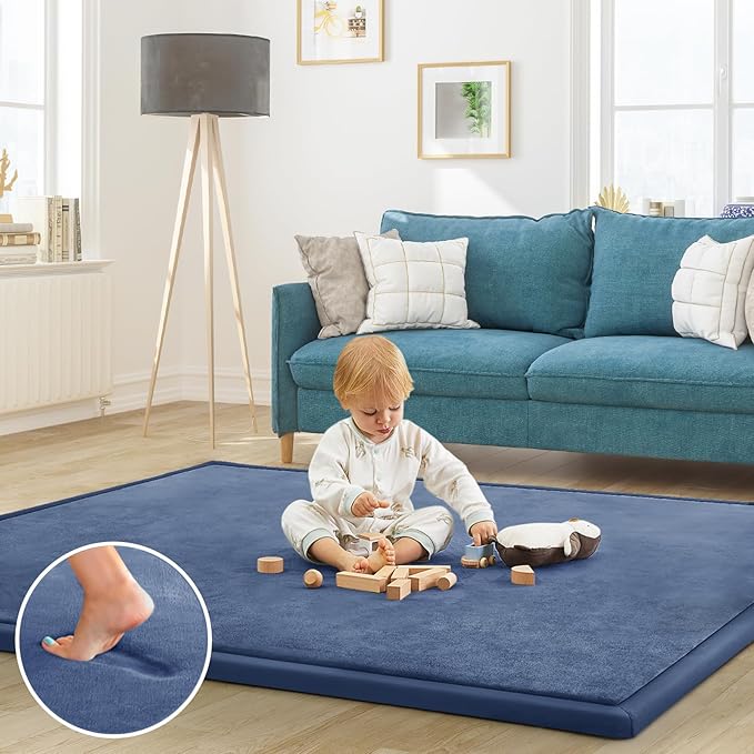 Baby Play Mat for Floor Nursery Rug Muscle Mat Area Rug Playroom Rug 59"x71" Playpen Mat Elastic Foam 1.3" Thick Crawling Mat for Babies,Toddlers, Infants, Kids,Sapphire Blue