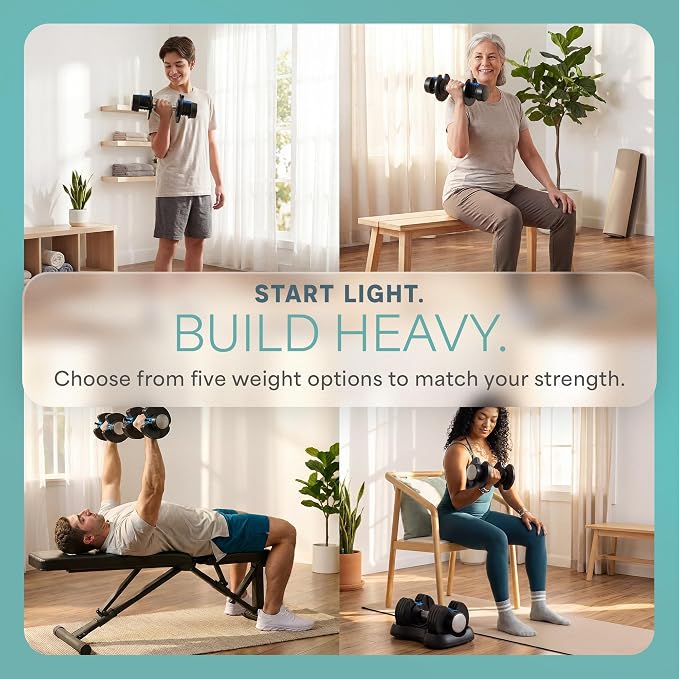 LifePro Adjustable Dumbbells, Single or 2pcs, Up to 55 lbs & 3-in1 option | Quick-change weight system with included rack — available in options from 2.5 to 55 lbs for every fitness level