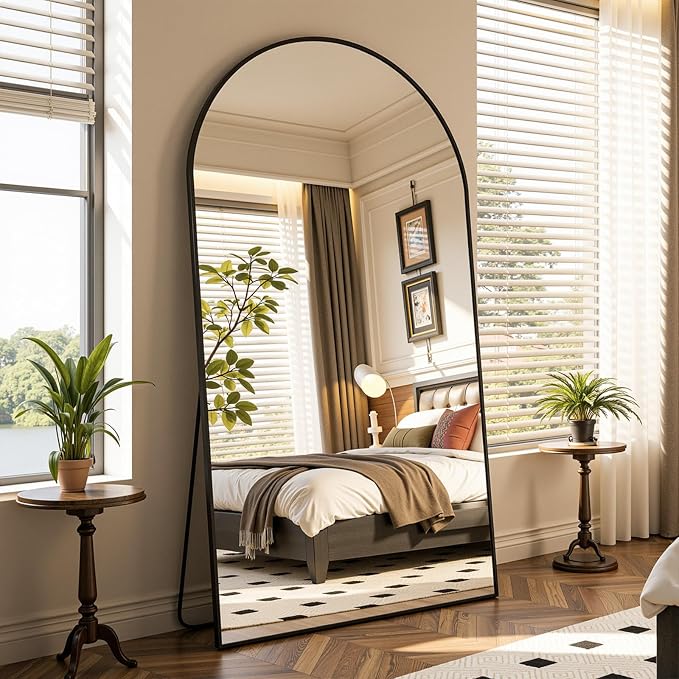 Full Length Mirror 78" L x 38" Full Body Standing Mirror for Bedroom, Living Room, Gym, Dorm - Shatter-Resistant & Easy Assembly, Arched Style Black