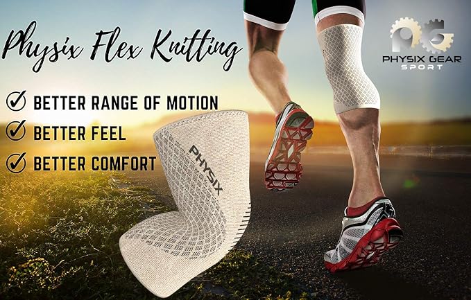 Physix Gear Knee Compression Sleeve for Men & Women - Best Compression Knee Brace for Walking, Running, Gym, Basketball, Weightlifting,Workout, Sports - Knee sleeves Support Compression & Stability