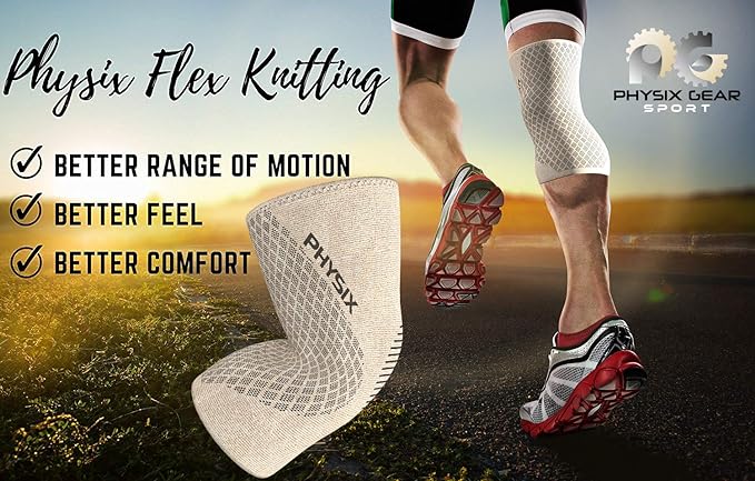 Physix Gear Knee Compression Sleeve for Men & Women - Best Compression Knee Brace for Walking, Running, Gym, Basketball, Weightlifting,Workout, Sports - Knee sleeves Support Compression & Stability