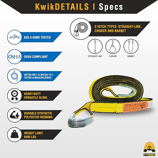 KwikSafety - Charlotte, NC - Mighty Sumo 2”x 10’ Poly Web Sling Lifting Strap Construction ASME OSHA / 6400lbs Vertical 5100lbs Choker 12800lbs Basket/Rigging Moving Towing Hoisting Gear