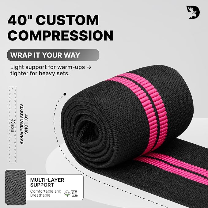 DMoose Fitness Elbow Wraps for Weightlifting (Pair) - 40'' Adjustable Strap for Gym Workout & Bench Press, Compression Elbow Sleeves for Tendonitis, Joint Support, Powerlifting & Deadlifts