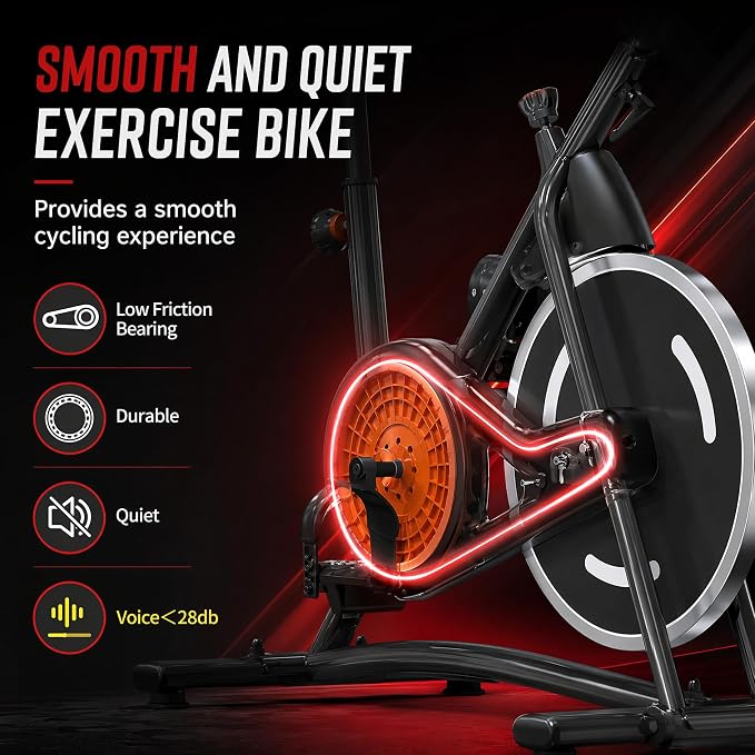 HOELLL Exercise Bike Stationary Bikes for Home Compact Indoor Cycling Bike | with Tablet Mount, with Exclusive Heart Rate Sensor and APP Sync, with Continuously Variable Resistance, Black&White&Red