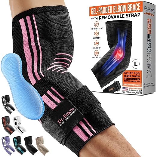 DR. BRACE® Elite Elbow Brace Support, Breathable Elbow Compression Sleeve with Gel Pad for Golfer's, Tennis Elbow & Tendonitis Treatment & Pain Relief