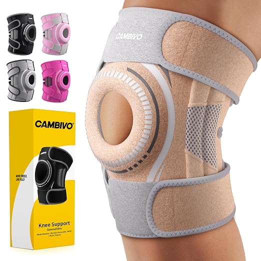 CAMBIVO Knee Brace with Stabilizers, Gel Pad & Open Patella for Men & Women | Open Patella Stabilizer for Arthritis, Meniscus & ACL MCL Relief. Adjustable Compression for Running & Sports Recovery