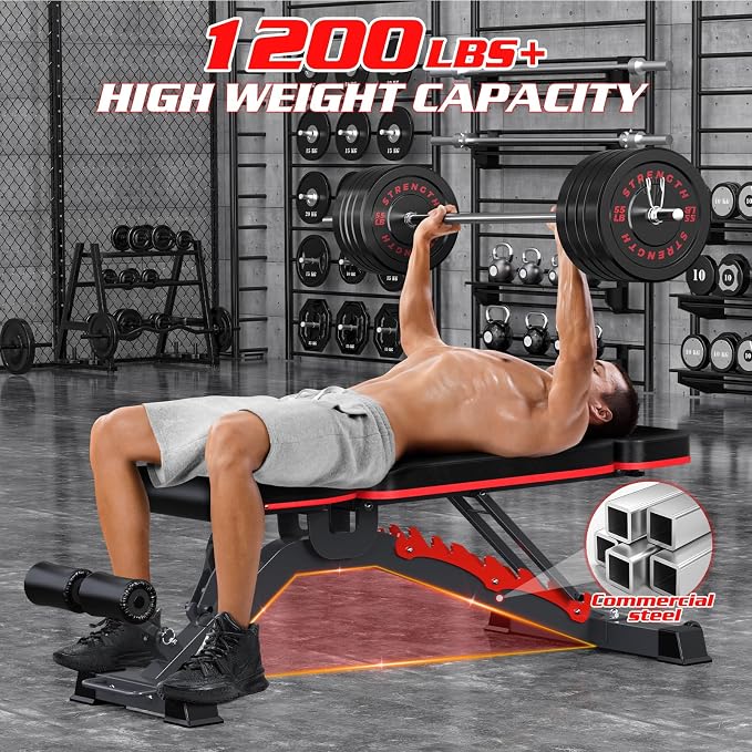 1200LBS Adjustable Weight Bench Press, Heavy-duty Workout Bench for Home Gym, Extra Headrest, Incline Decline strength Training Bench Press for Full Body Workout Extrem Stable