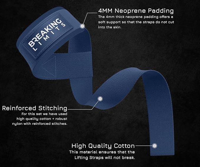 Breaking Limits Lifting Straps & Wrist Wraps for Weightlifting Men & Women | Wrist Straps for Weightlifting, Workout Gym Straps, Deadlift Straps, Cotton, Neoprene, Thumb Loops, Reinforced Stitching