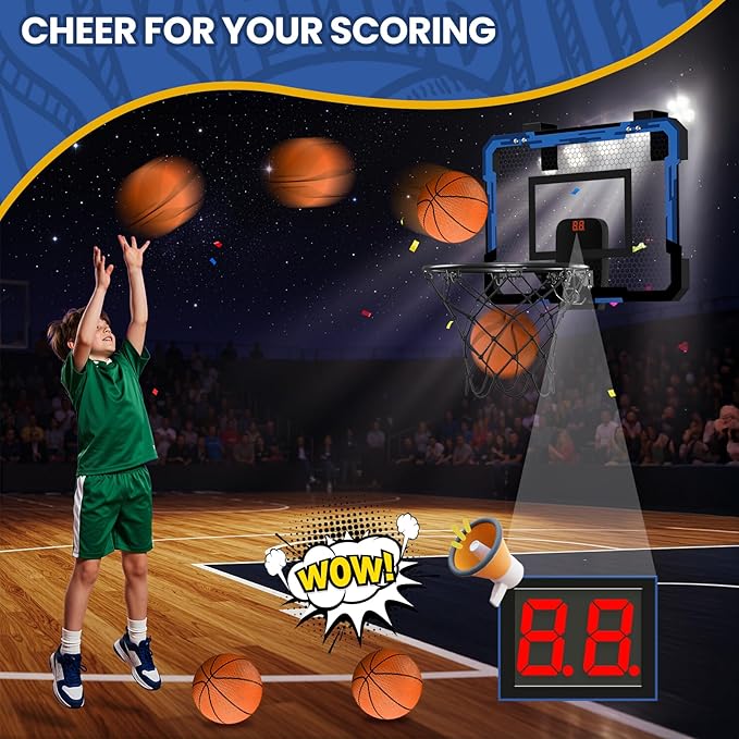 QDRAGON Mini Basketball Hoop with Scoreboard | Over The Door Indoor, with 3 Balls/Inflator/Breakaway Rim, Basketball Toy Gifts for Kids Adults, Suit for Bedroom/Office