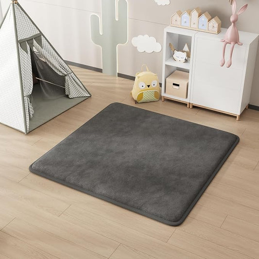 Baby Play Mat for Floor, 1.3" Thick Elasti-Foam Baby Play Mat, 71x59 Playpen Mat for Toddlers Infant Kids, Water Repellent Soft Coral Velvet Crawling Mat for Floor, Non-Slip Backing Safe Dark Grey