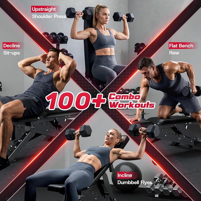 WB02 Adjustable Weight Bench for Home Gym, 660LBS Flat/Incline Workout Bench Press with Fast Adjustment, Thick Cushion, Silent Wheels for Strength Training