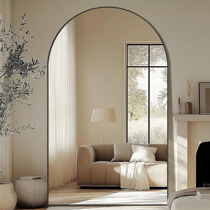 MirrMuse Oversized Floor Mirror Full Length with Stand, 72"X44", Arched | Extra Large, Tempered Glass, for Bedroom Living Room Gym, Black Aluminum Alloy Frame, Hanging or Leaning