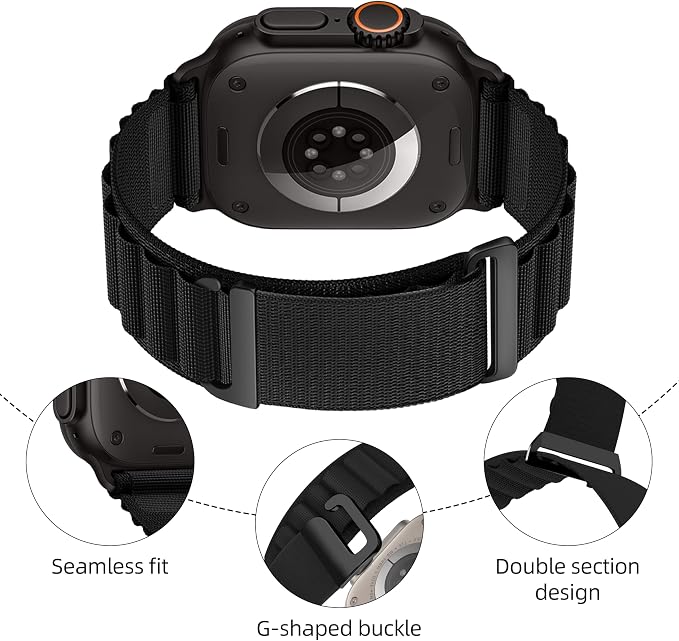 Alpine Nylon Sport Bands Compatible with Apple Watch Ultra Band 49mm 46mm 45mm 44mm 42mm Men Women, Stretch Loop Strap with D-Hook for iWatch Series 10 Ultra SE 9 8 7 6 5 4 3 2 1 (B-Black, 38mm/40mm/41mm/42mm(Series 10))