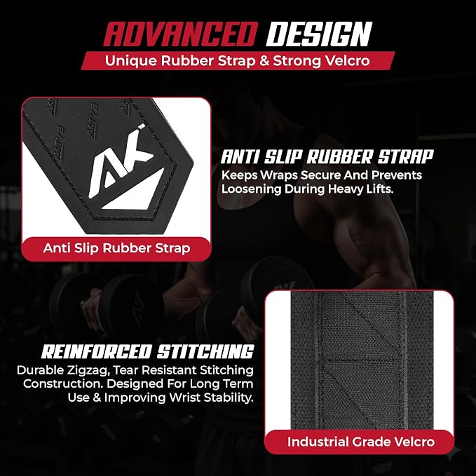 AKTV8 Wrist Wraps for Weightlifting, 18"&24" Heavy Duty Stiff Wrist Support | 3inch Wide Firm Elastic, Reinforced Thumb Loop, Built for Heavy Bench Press, Overhead Press, Powerlifting & Strength Training