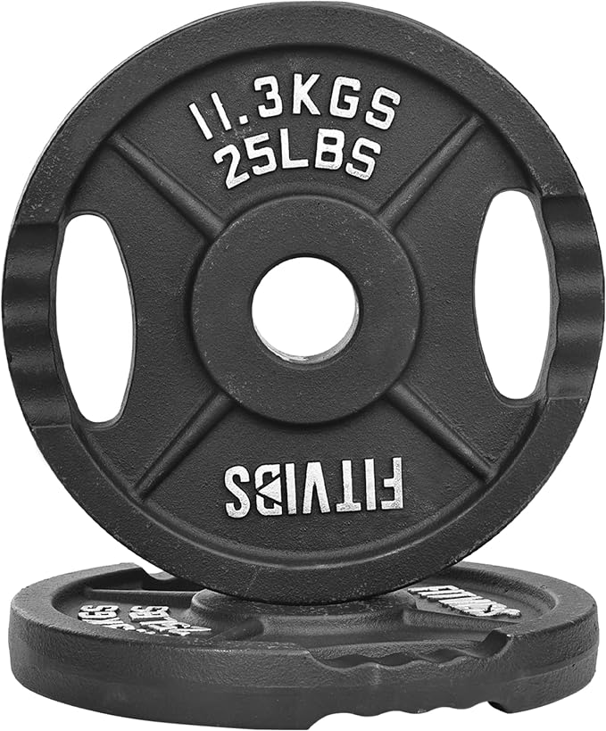 Fitvids Cast Iron 2-Inch Olympic Plate Weight Plate for Strength Training and Weightlifting, Multiple Sizes