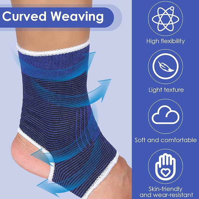 Haysandy 4 Pieces/ 2 Pair Kids Ankle Support Brace Elastic Kids Compression Socks Knitted Ankle Sleeve for Jogging Running Fitness(Dark Blue,10-15 Years)